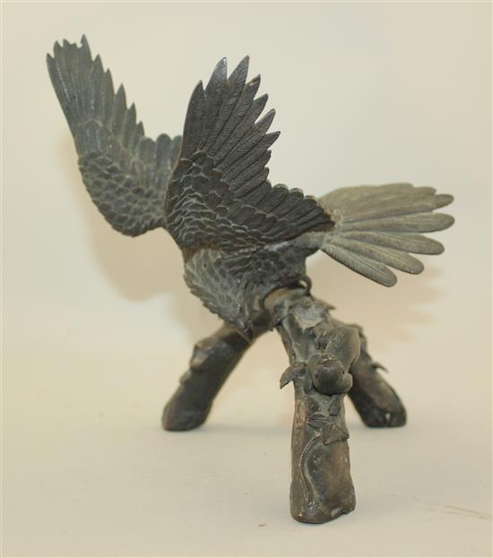 A Japanese bronze okimono of an eagle, Meiji period, height 20.5cm
